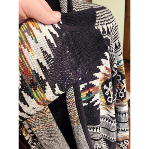 Ruff Hewn Cardigan Womens 1X Black White Aztec Open Front Waterfall Hem - Picture 2 of 8